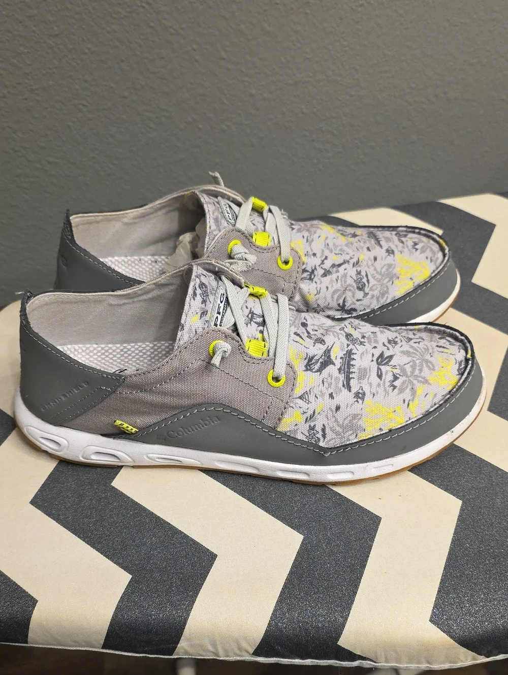 Columbia Gray Floral-Print Sneakers with Yellow Accents